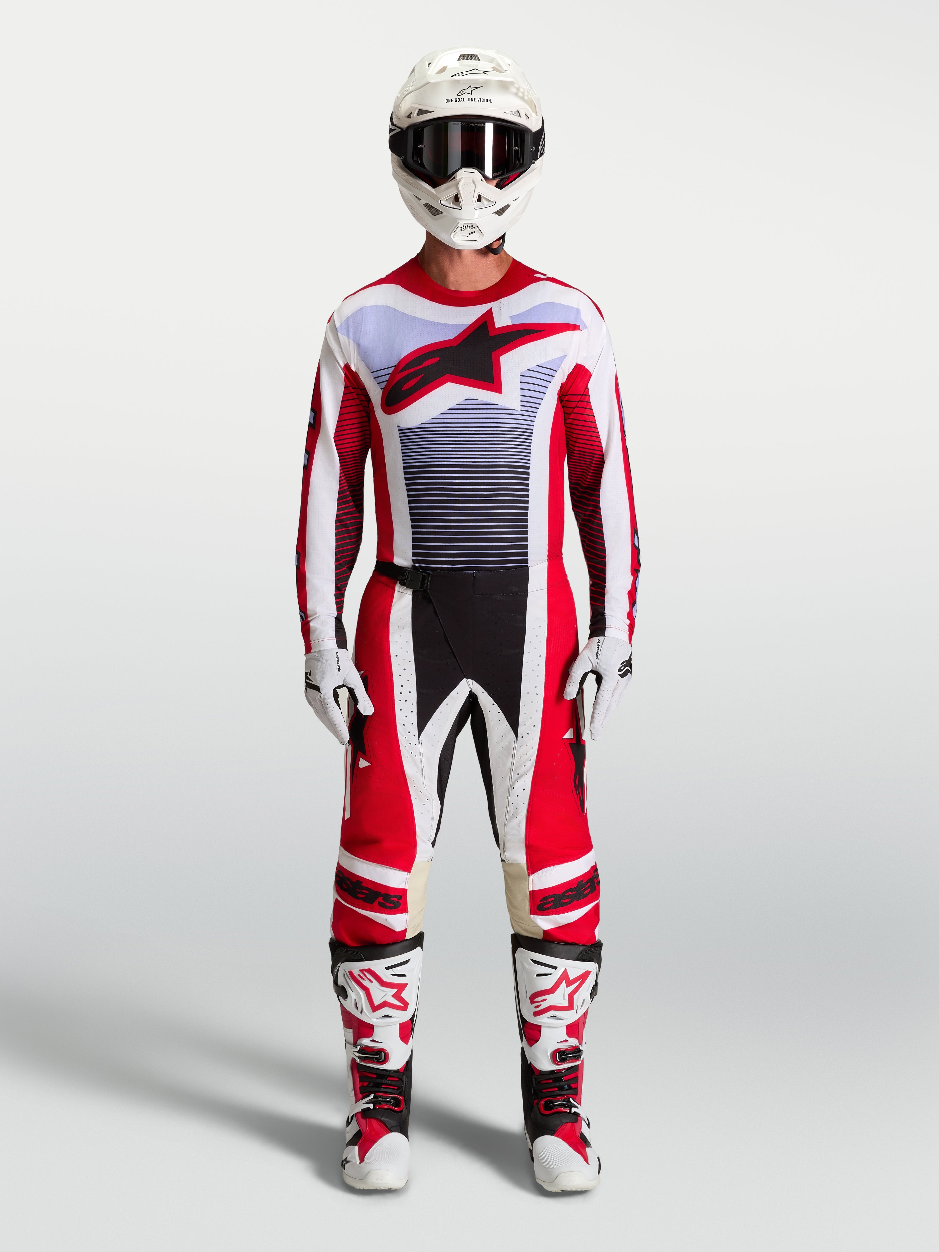 Alpinestars Techstar Maven Jersey and Gear Set, men's red and white motocross racing outfit with an athletic race fit.