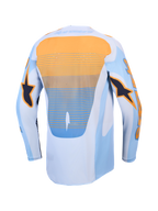 Alpinestars Techstar Maven Jersey, blue and tangerine motocross racing jersey with laser-cut ventilation and dropped tail.