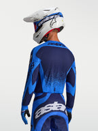 Alpinestars Koszulka Techstar Swan, niebieska i ciemnoniebieska męska koszulka motocrossowa, laserowe perforacje, tył.