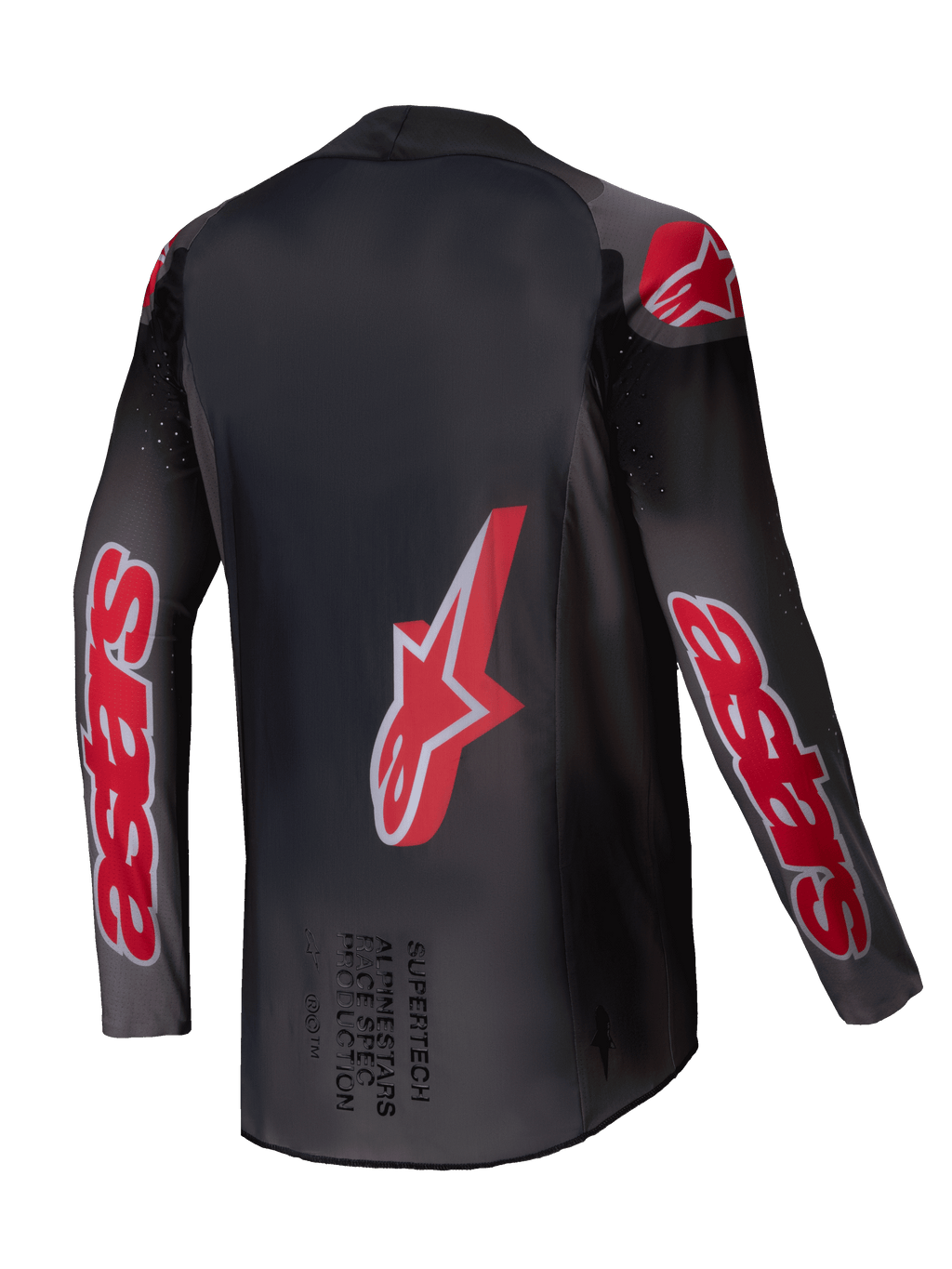Alpinestars 2025 Supertech Lipan Jersey, Motocross Off-Road Jersey, Smoke and Bright Red, lightweight stretch mesh with perforated ventilation, rear view