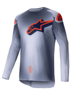 Alpinestars Koszulka Supertech Lipan 2025, męska koszulka motocrossowa, szara i pomarańczowa fluo, ultralekki krój sportowy race fit z perforacjami wentylacyjnymi