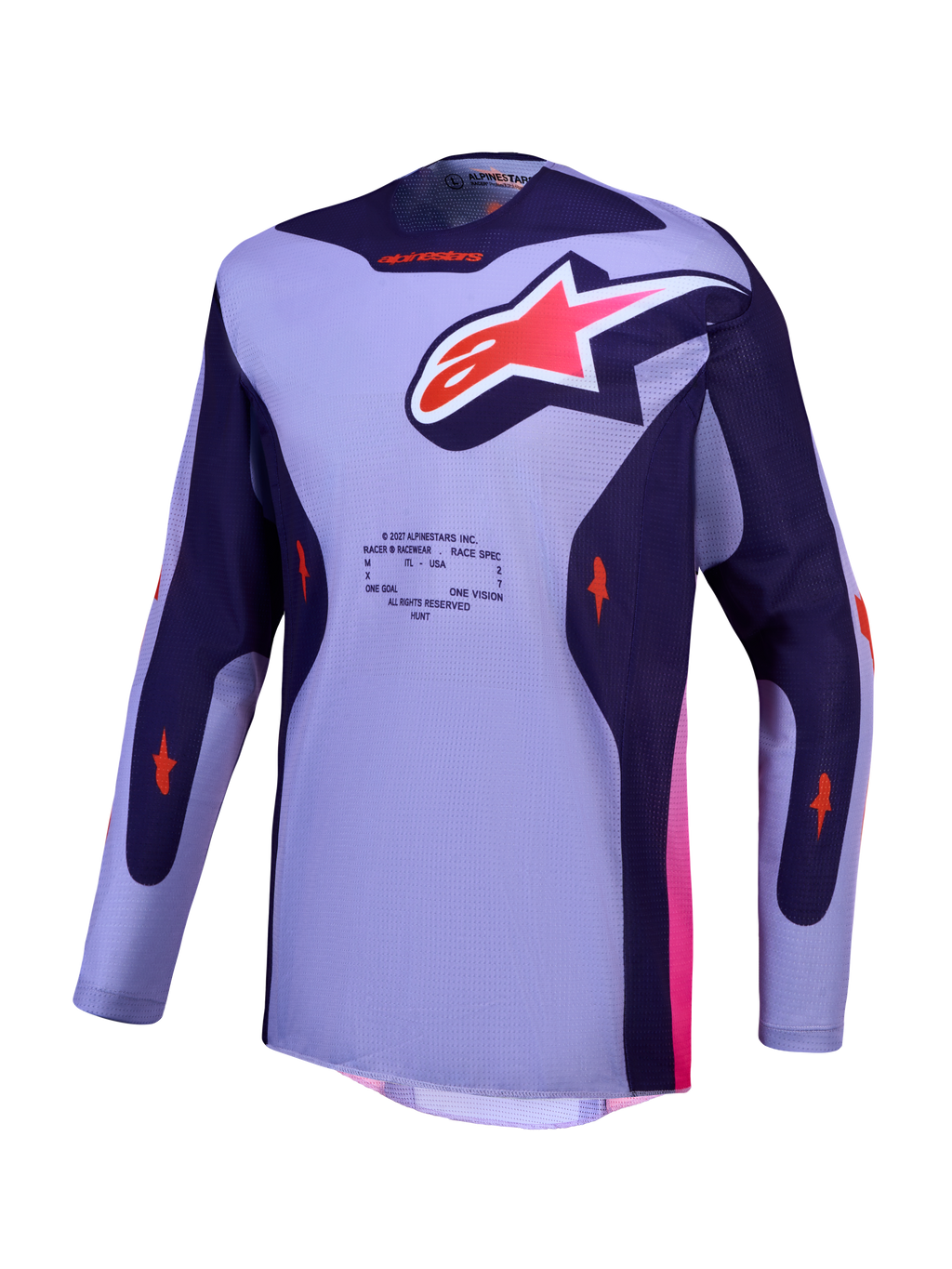 Alpinestars Racer Air Hunt, fioletowa koszulka motocrossowa z oddychającej siatki z różowymi akcentami
