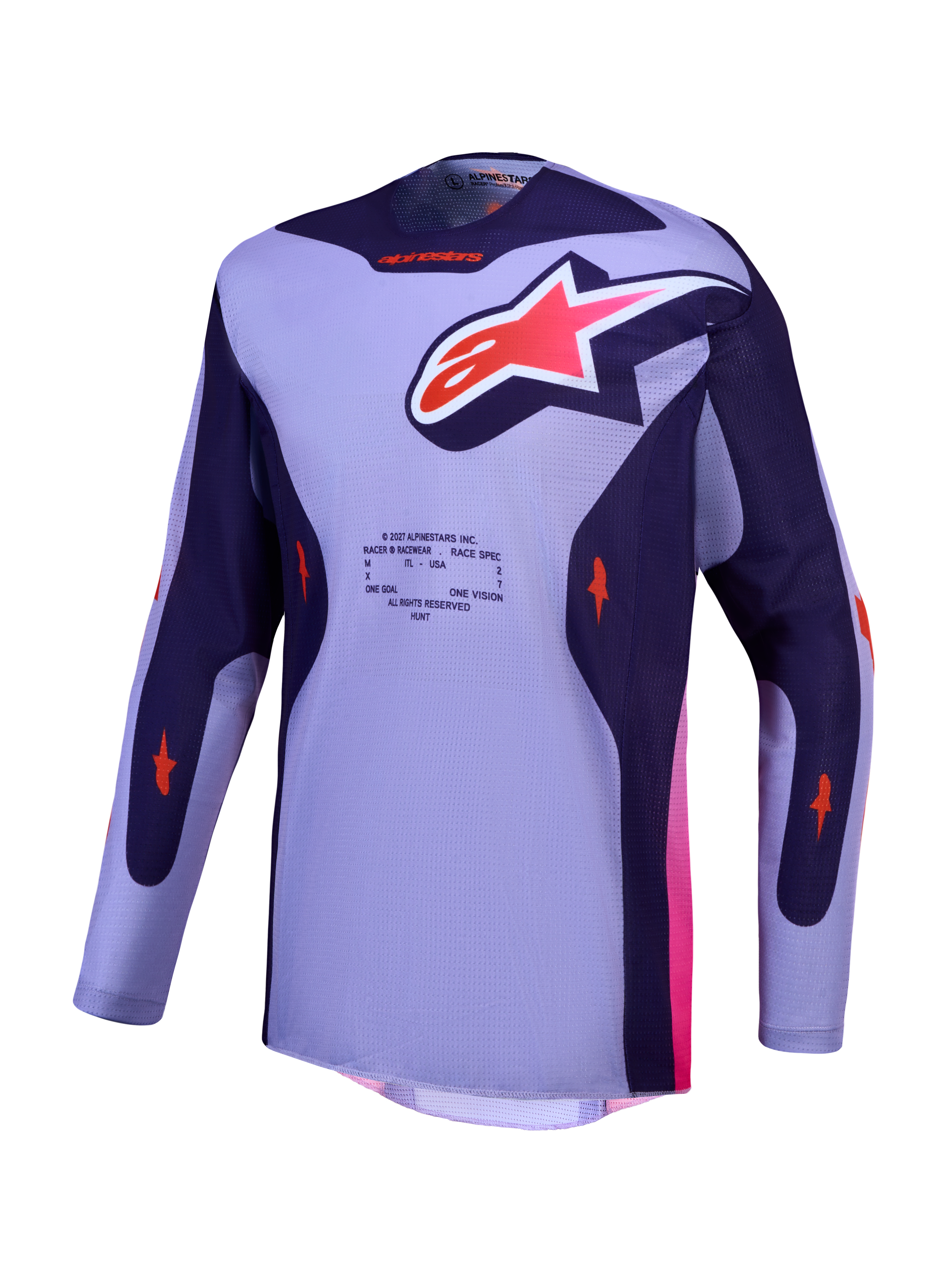Alpinestars Racer Air Hunt, fioletowa koszulka motocrossowa z oddychającej siatki z różowymi akcentami