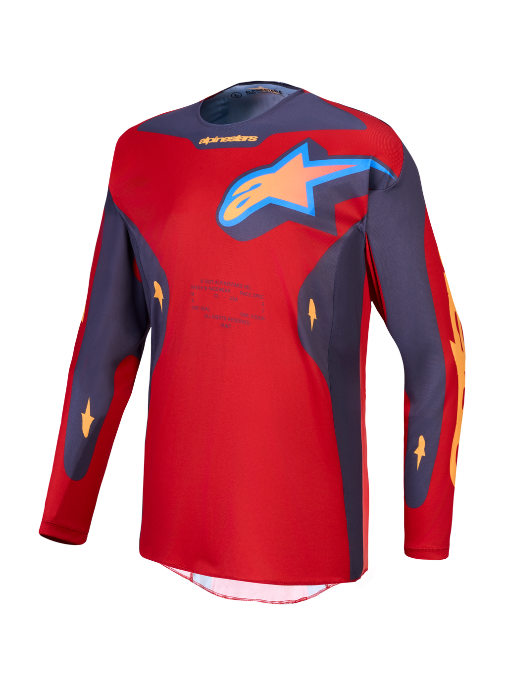 Alpinestars koszulka Racer Hunt, męska koszulka MX, czerwona i szara, materiał odprowadzający wilgoć, logo z gwiazdą