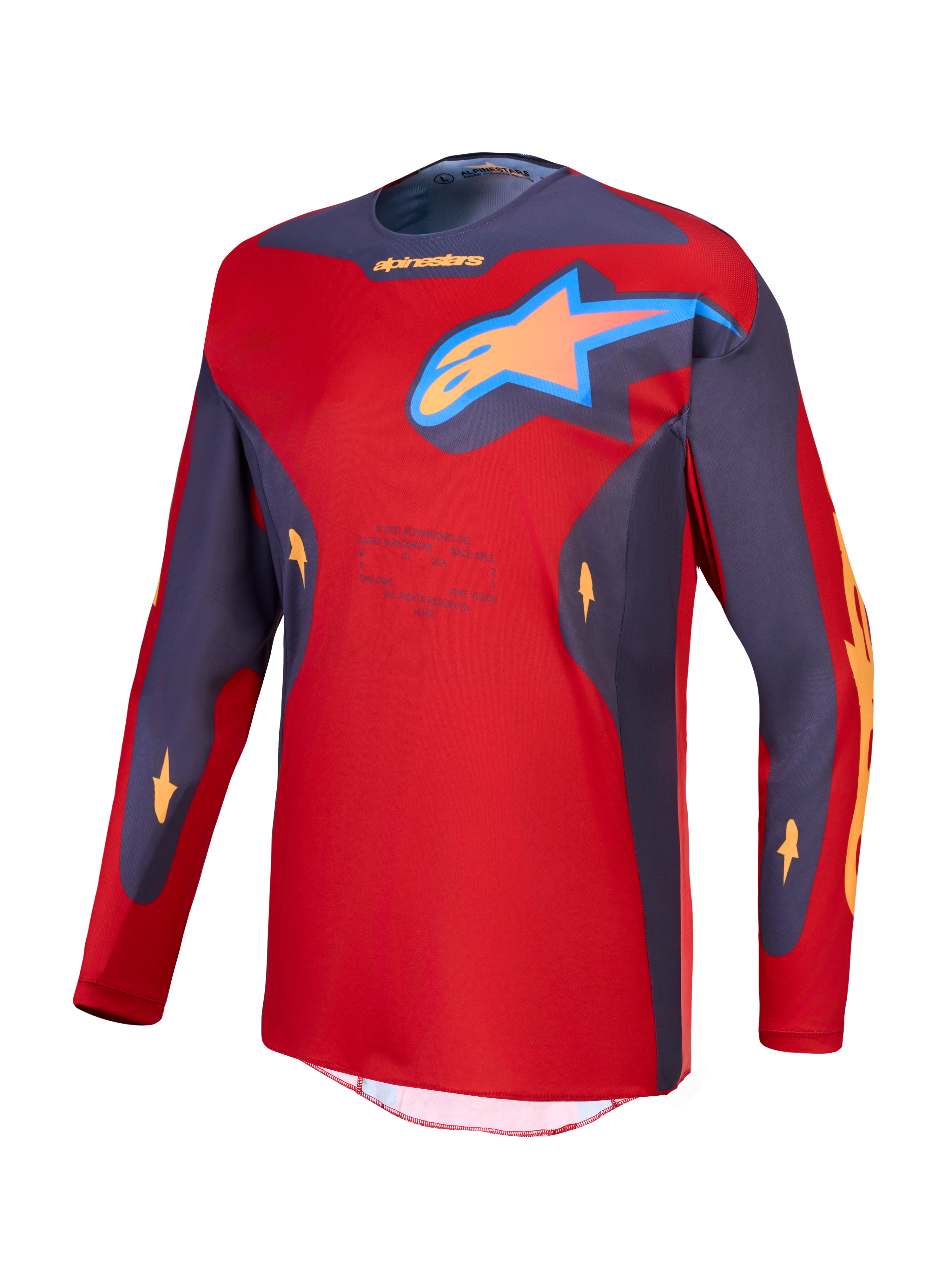 Alpinestars koszulka Racer Hunt, męska koszulka MX, czerwona i szara, materiał odprowadzający wilgoć, logo z gwiazdą