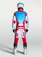 Koszulka Alpinestars Racer Hunt, męska, czerwona, biała i niebieska, widok z tyłu, materiał odprowadzający wilgoć.