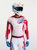 Alpinestars Koszulka Racer Hunt, męska koszulka motocrossowa, czerwona i biała z niebieskimi akcentami, lekka i wentylowana siatka odprowadzająca wilgoć, sportowy krój off-road