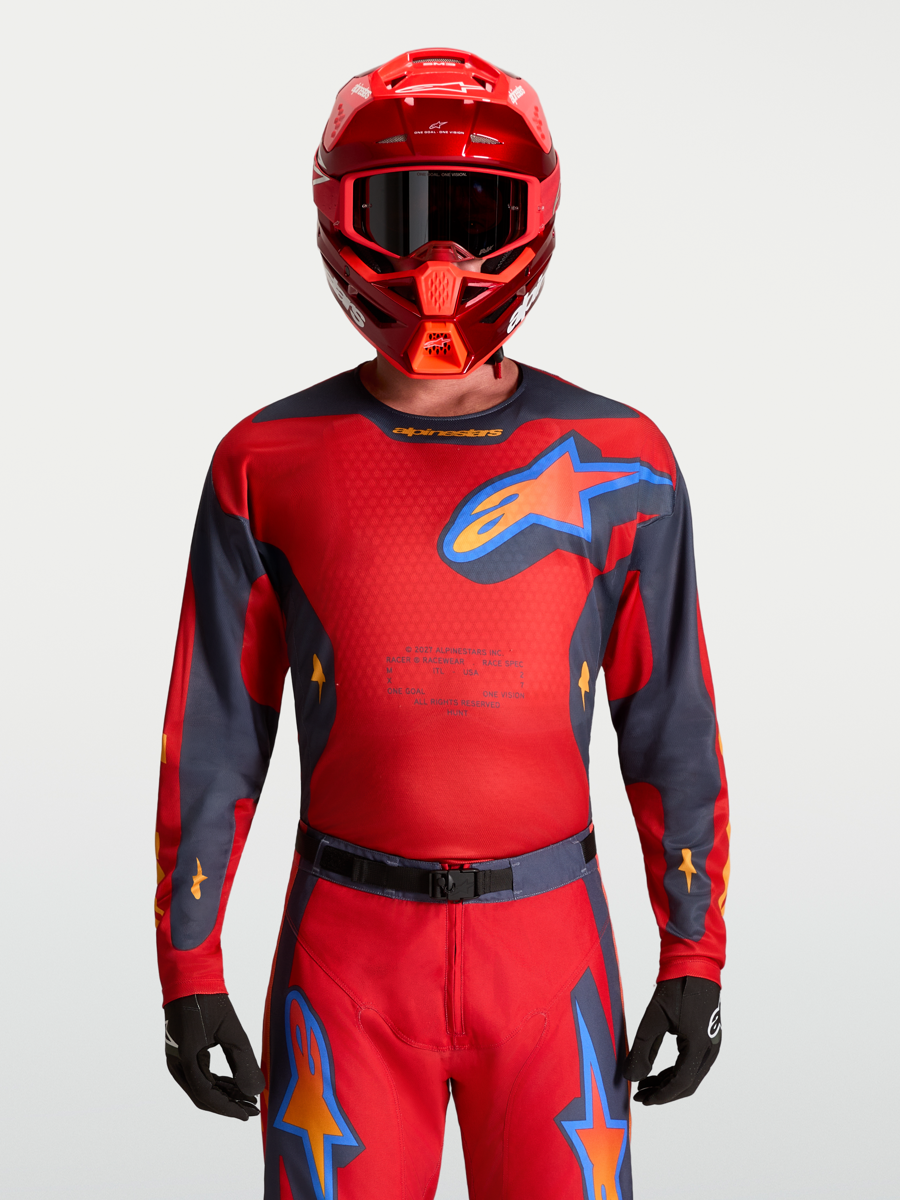 Alpinestars koszulka Racer Hunt, męska koszulka motocyklowa, czerwona i szara, odprowadzający wilgoć materiał z siatką mesh
