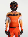 Alpinestars Koszulka Racer Amber, męska koszulka motocrossowa wyścigowa, pomarańczowa i biała, z lekkiego materiału odprowadzającego wilgoć.