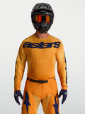 Koszulka Racer Amber Alpinestars, męska koszulka motocrossowa, pomarańczowa i ciemnoniebieska, logo Astars na piersi.