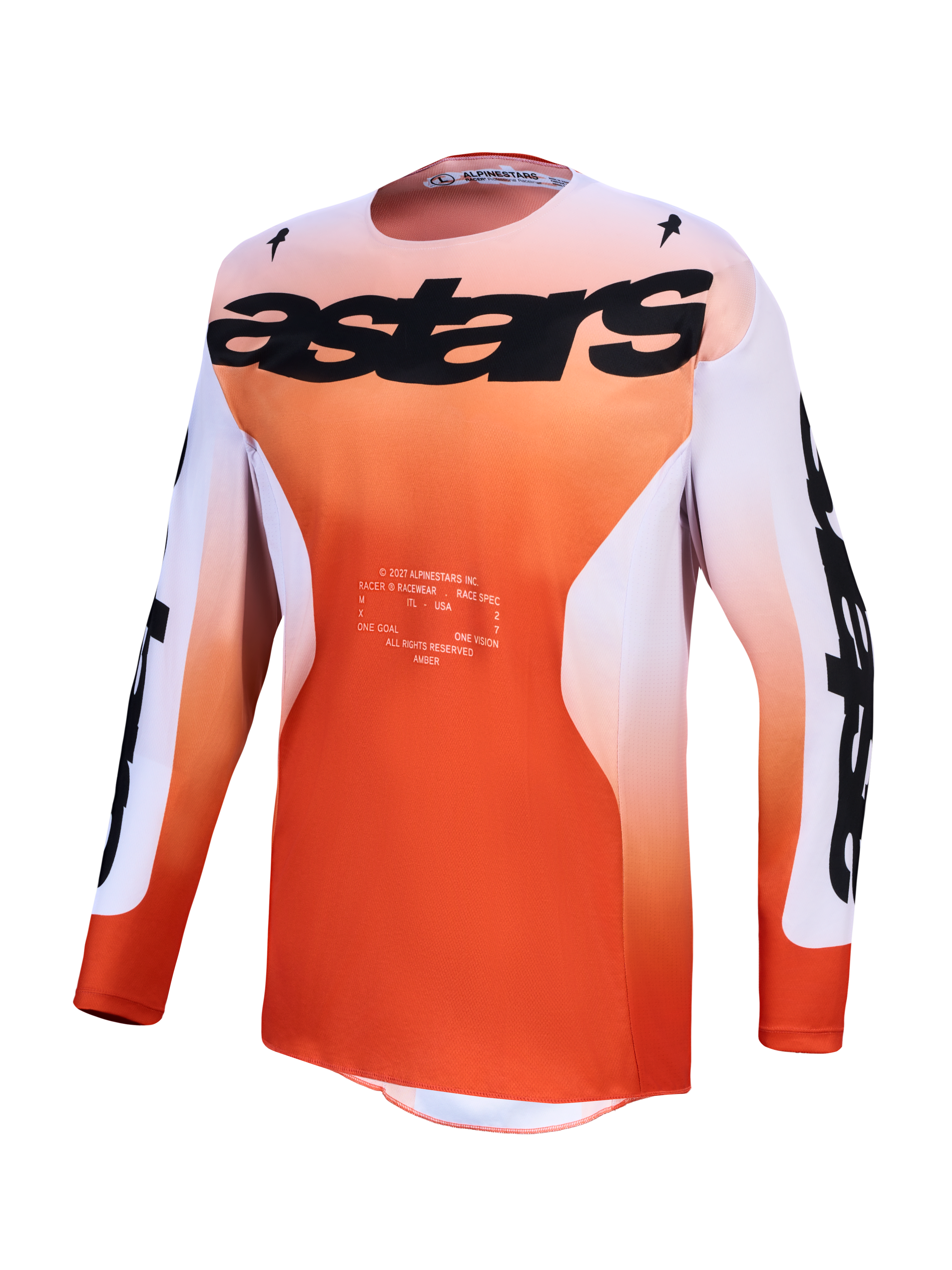Alpinestars Racer Amber Jersey, Men's Motocross Jersey in Red and Light Lilac, moisture-wicking polyfabric with race fit.
