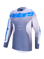 Alpinestars Racer Amber Jersey in gray and blue for motocross racing with moisture-wicking, ventilated polyfabric.