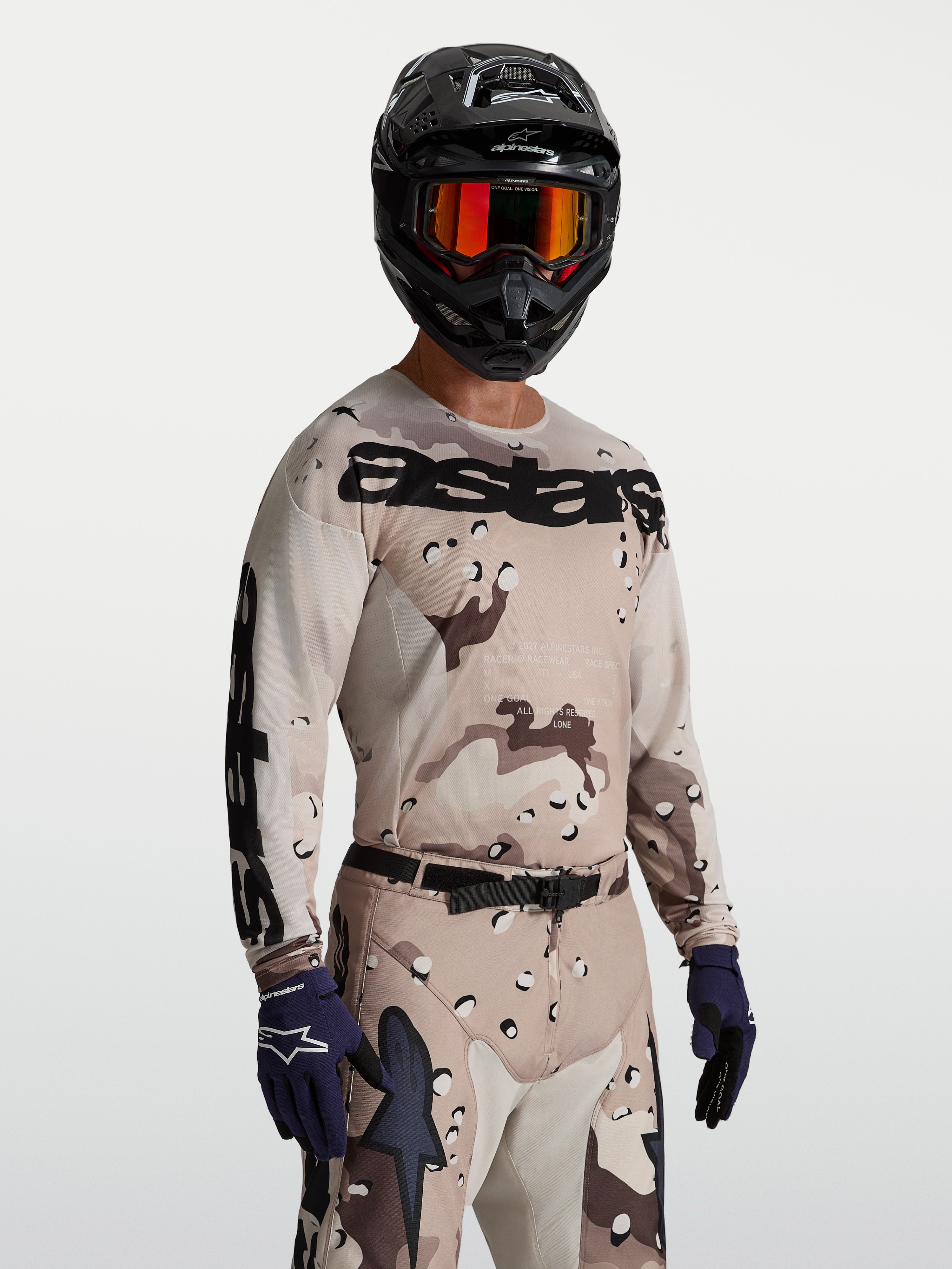 Alpinestars Koszulka Racer Lone, męska koszulka motocrossowa, pustynny kamuflaż beżowy i czarny, lekki materiał