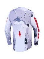 Alpinestars 2027 Racer Air Lone Jersey, Motocross Riding, Men, Gray Camo, White and Fire Red, Breathable Airflow Mesh.