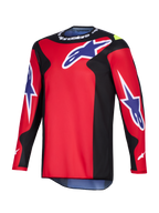 Alpinestars Fluid Grid Jersey 2026, koszulka motocrossowa, czerwona, czarna i fioletowa, duże fioletowe logo Astars na klatce piersiowej i rękawach, czarne panele boczne, biały napis Alpinestars na kołnierzyku, wytrzymała konstrukcja z poliestru