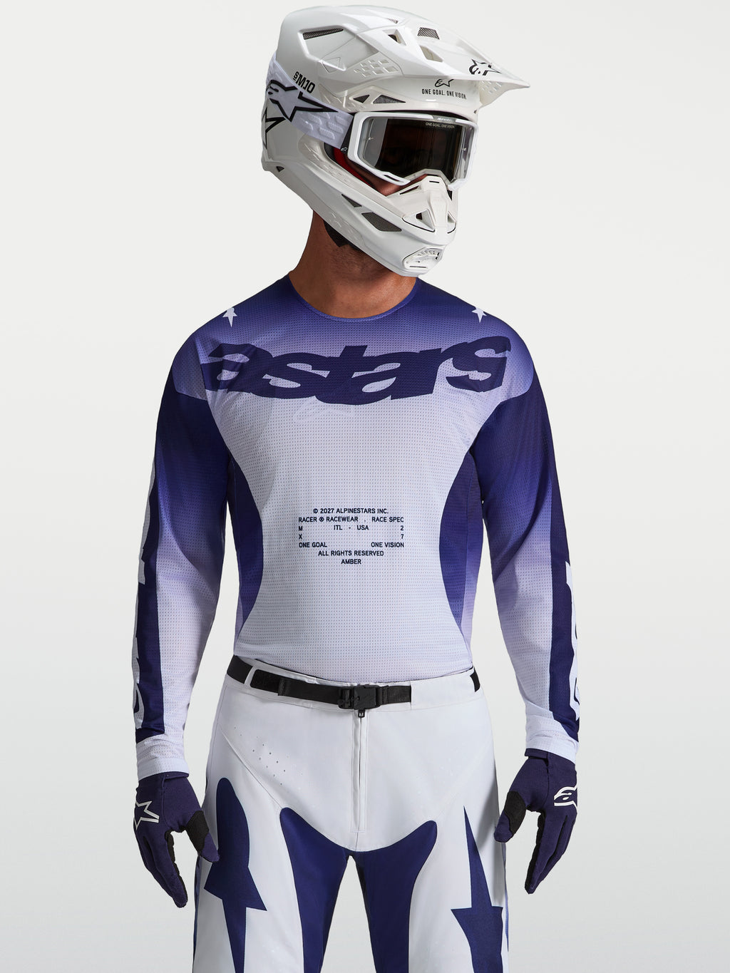 Alpinestars Koszulka Racer Air Amber, niebiesko-biała koszulka motocrossowa z oddychającej siatki, męska odzież off-road