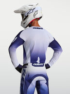 Alpinestars Racer Air Amber, męska koszulka motocrossowa, niebieska i biała, widok z tyłu z wentylowaną konstrukcją z siatki