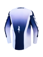Alpinestars Racer Air Amber Jersey, niebieska i biała koszulka motocrossowa, lekka wentylowana konstrukcja z siatki, widok z tyłu z wydłużonym dołem