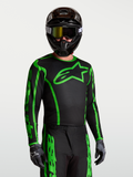 Alpinestars Fluid Apex V2, męska koszulka motocrossowa, czarna i jaskrawozielona, lekki materiał odprowadzający wilgoć.