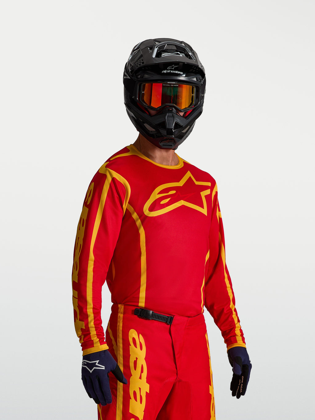 Alpinestars Koszulka Fluid Apex V2, męska koszulka motocrossowa, czerwona i złota, oddychający materiał poliestrowy, sportowy krój do jazdy terenowej