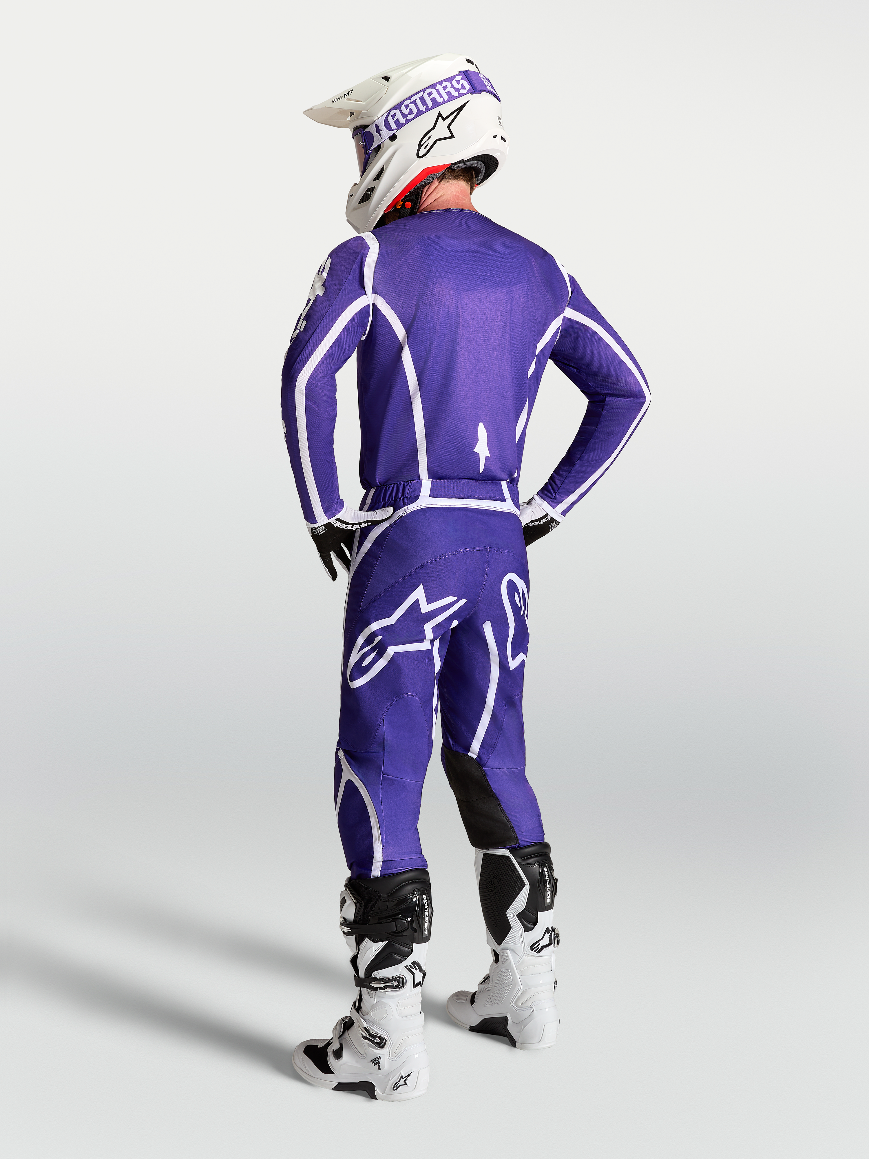 Koszulka Alpinestars Fluid Apex V2, męska odzież motocrossowa, niebieska i biała, widok z tyłu, sportowy krój.