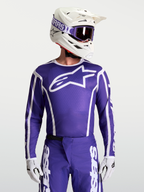 Alpinestars Fluid Apex V2, męska koszulka motocrossowa, fioletowa i biała, sportowy krój, wykonana z lekkiego poliestru odprowadzającego wilgoć, idealna do wyścigów off-road