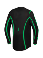 Alpinestars Fluid Apex V2, męska koszulka motocrossowa, czarna i jaskrawozielona, widok z tyłu z wydłużonym krojem.