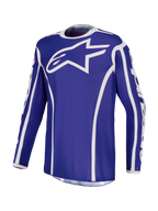 Alpinestars Koszulka Fluid Apex V2, męska koszulka motocrossowa, niebieska i biała, lekki poliester odprowadzający wilgoć, sportowy krój.