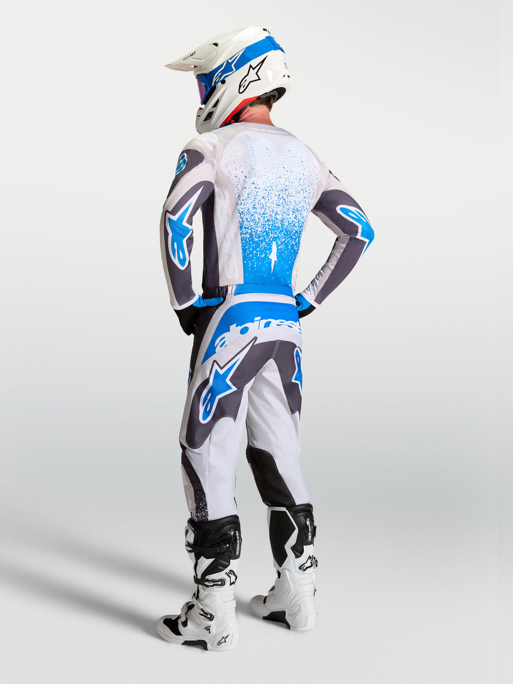 Alpinestars Fluid Drag Jersey, Motocross Racing, Men's, Graystone and Ucla Blue, lightweight moisture-wicking fabric.