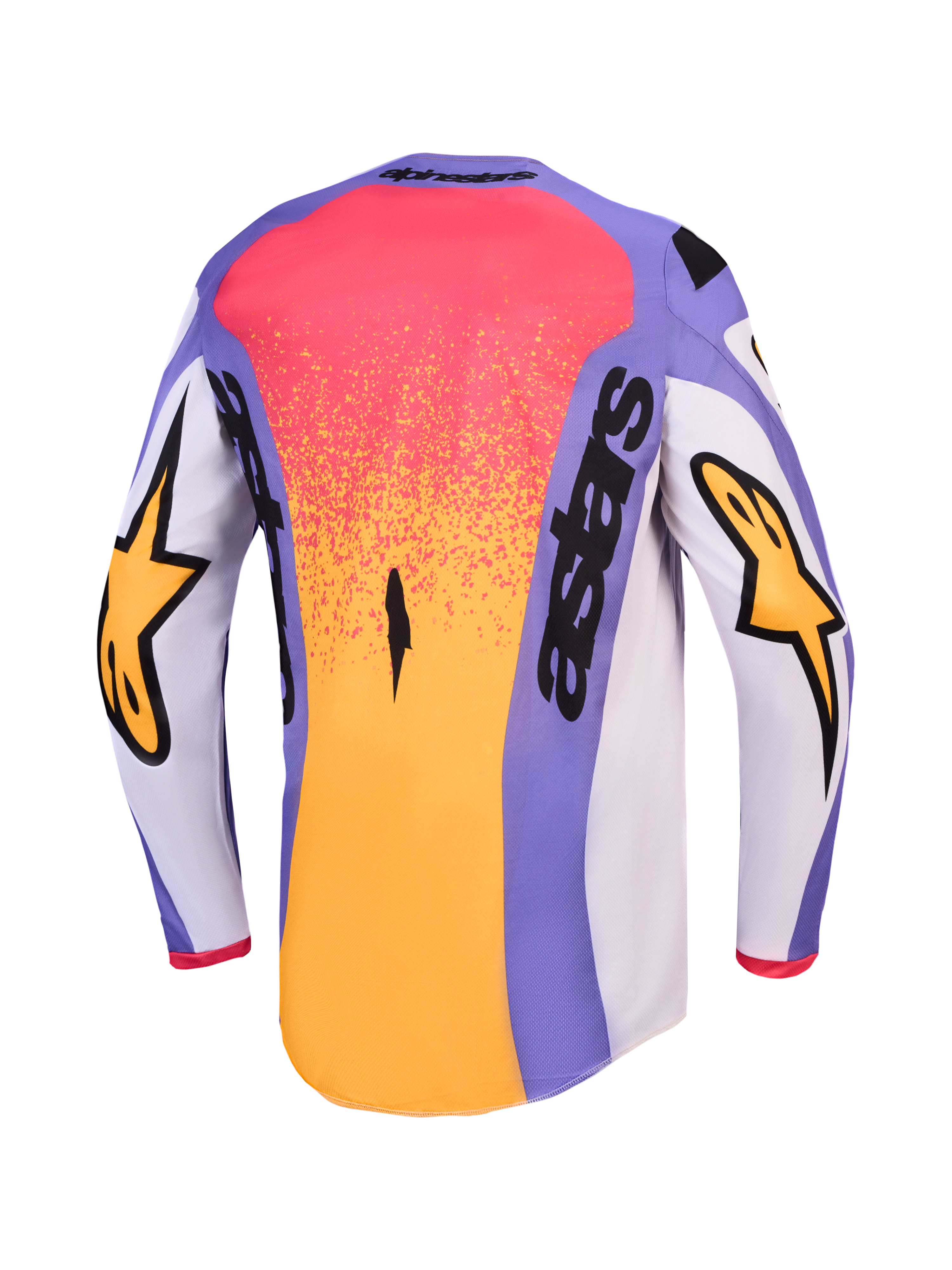Alpinestars Fluid Drag Jersey, Men's Motocross Jersey, Rear View in Light Lilac and Gold, moisture-wicking polyfabric.