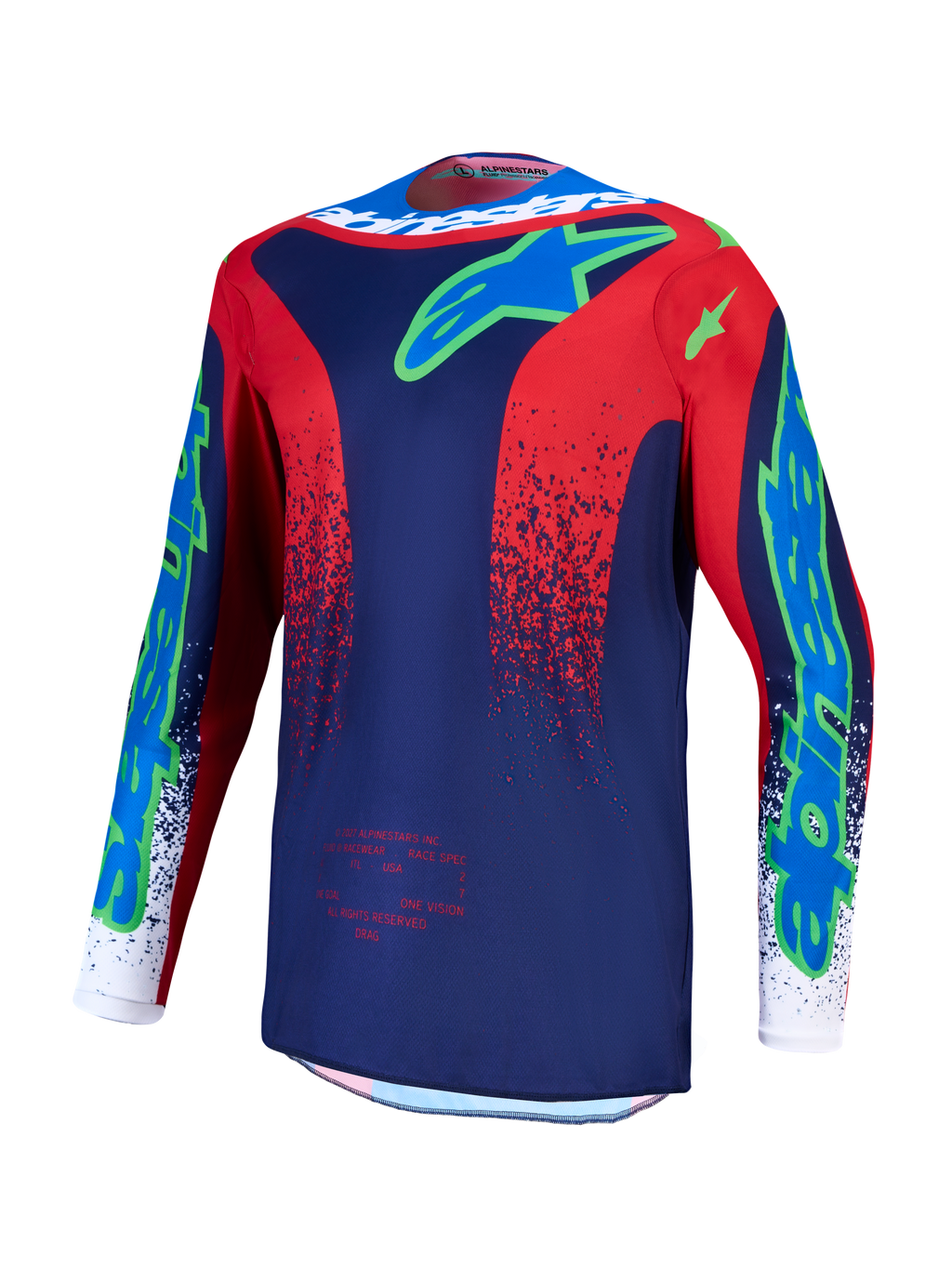 Alpinestars koszulka Fluid Drag, męska koszulka motocrossowa, granatowa i czerwona, oddychająca i odprowadzająca wilgoć.