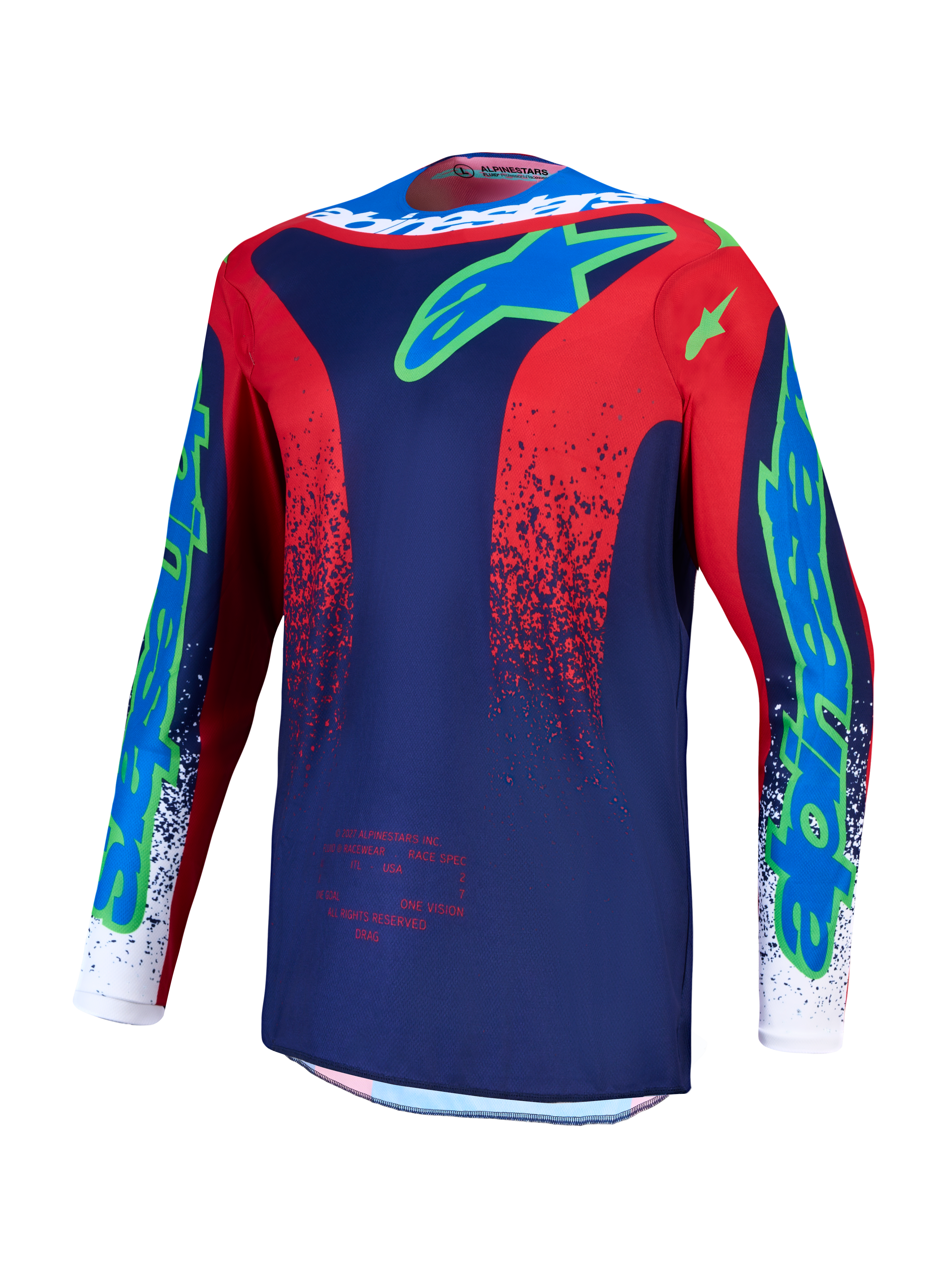 Alpinestars koszulka Fluid Drag, męska koszulka motocrossowa, granatowa i czerwona, oddychająca i odprowadzająca wilgoć.