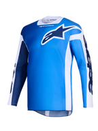 Alpinestars 2026 Racer Air Portl Jersey, koszulka motocrossowa, niebiesko-biała, z dużym ciemnoniebieskim logo Astars na piersi, białymi panelami bocznymi i lekką siateczkową teksturą zapewniającą wysoki przepływ powietrza