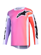 Alpinestars 2026 Racer Air Portl Jersey, koszulka motocrossowa, wielokolorowy gradient w odcieniach różu, fioletu i pomarańczu, duże czarne logo Astars na klatce piersiowej, białe panele boczne, oddychająca tkanina siateczkowa z długimi rękawami i przedłużonym tyłem