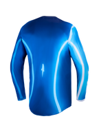 Alpinestars Fluid Kepler Jersey, blue and white motocross jersey, back view featuring an extended rear hem.