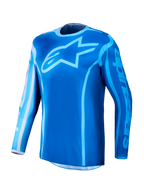 Alpinestars 2027 Fluid Kepler, niebieska koszulka motocrossowa MX z dużym logo gwiazdy, materiał odprowadzający wilgoć.