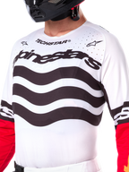 Alpinestars Limited Edition Techstar Deep Jersey, Motocross Jersey, Black White and High Red, athletic race fit with technical stretch panels, bold branding and laser-cut ventilation for off-road performance