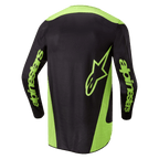Alpinestars 2024 Fluid Lurv Jersey, koszulka motocrossowa, czarno-żółta neonowa, widok z tyłu z neonowożółtymi panelami bocznymi, dużym logo gwiazdy w dolnej części pleców oraz brandingiem Alpinestars na rękawach