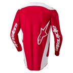 Alpinestars Fluid Lurv Jersey 2024, koszulka motocrossowa, kolor Mars Red i biały, widok z tyłu z dużym białym logo gwiazdy na plecach, białe panele boczne i branding na rękawach