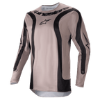 Alpinestars 2024 Fluid Lurv Jersey, koszulka motocrossowa, Mud Black, czarne zakrzywione panele graficzne i centralne logo Alpinestars, lekka, oddychająca tkanina poliestrowa zapewniająca wydajność w terenie