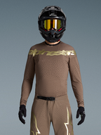 Alpinestars Koszulka Supertech Air Gold, męska koszulka motocrossowa, brązowa i złota, laserowo wycinana wentylacja.