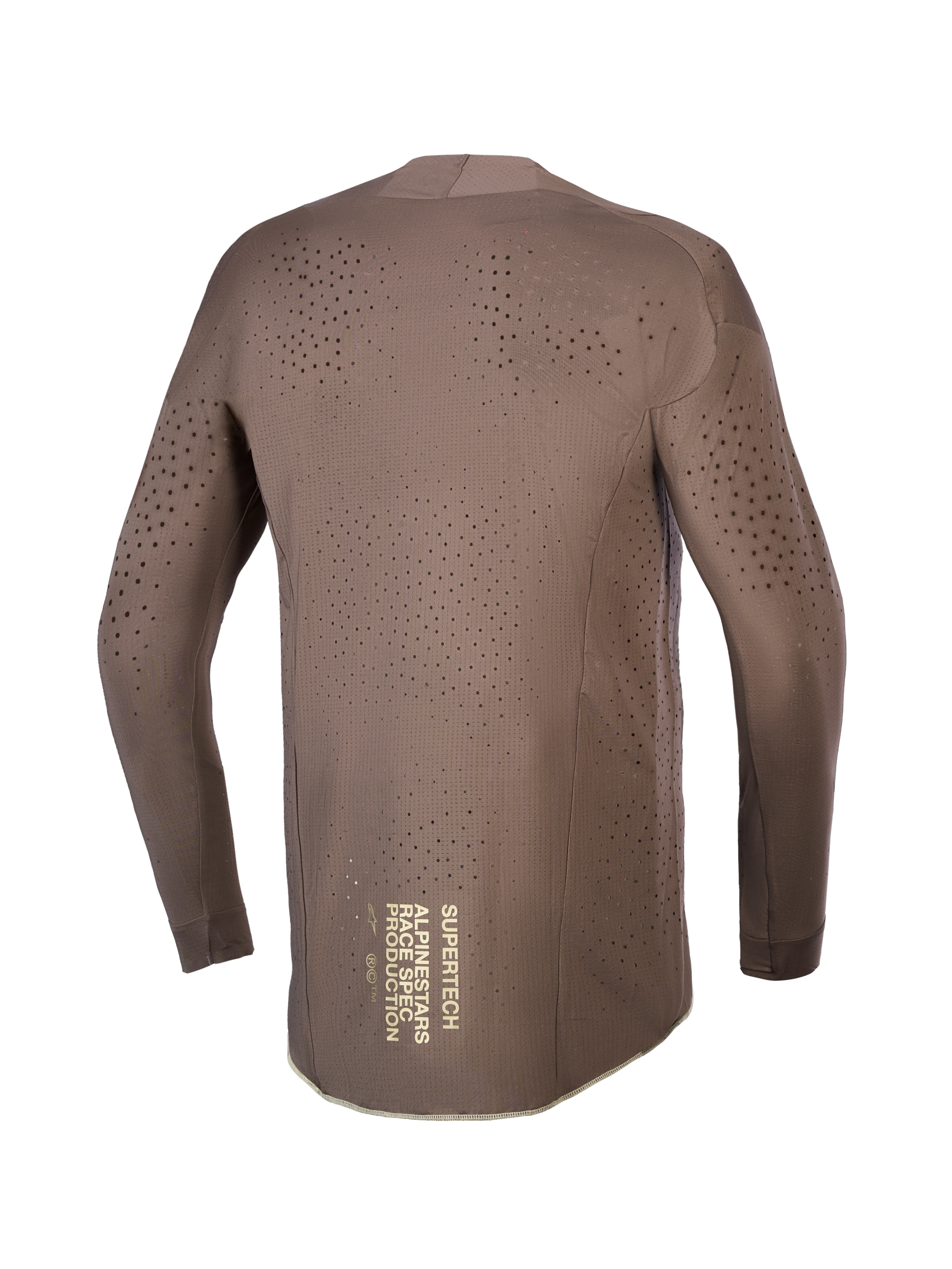 Alpinestars Koszulka Supertech Air Gold Edycja Limitowana, męska brązowa koszulka motocrossowa, złota grafika na plecach, laserowa wentylacja.
