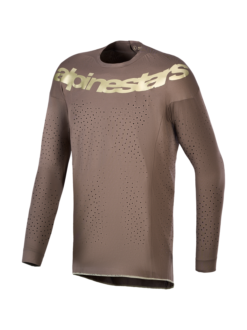 Alpinestars Koszulka Supertech Air Gold edycja limitowana, brązowa ze złotym logo, laserowa wentylacja do motocrossu.