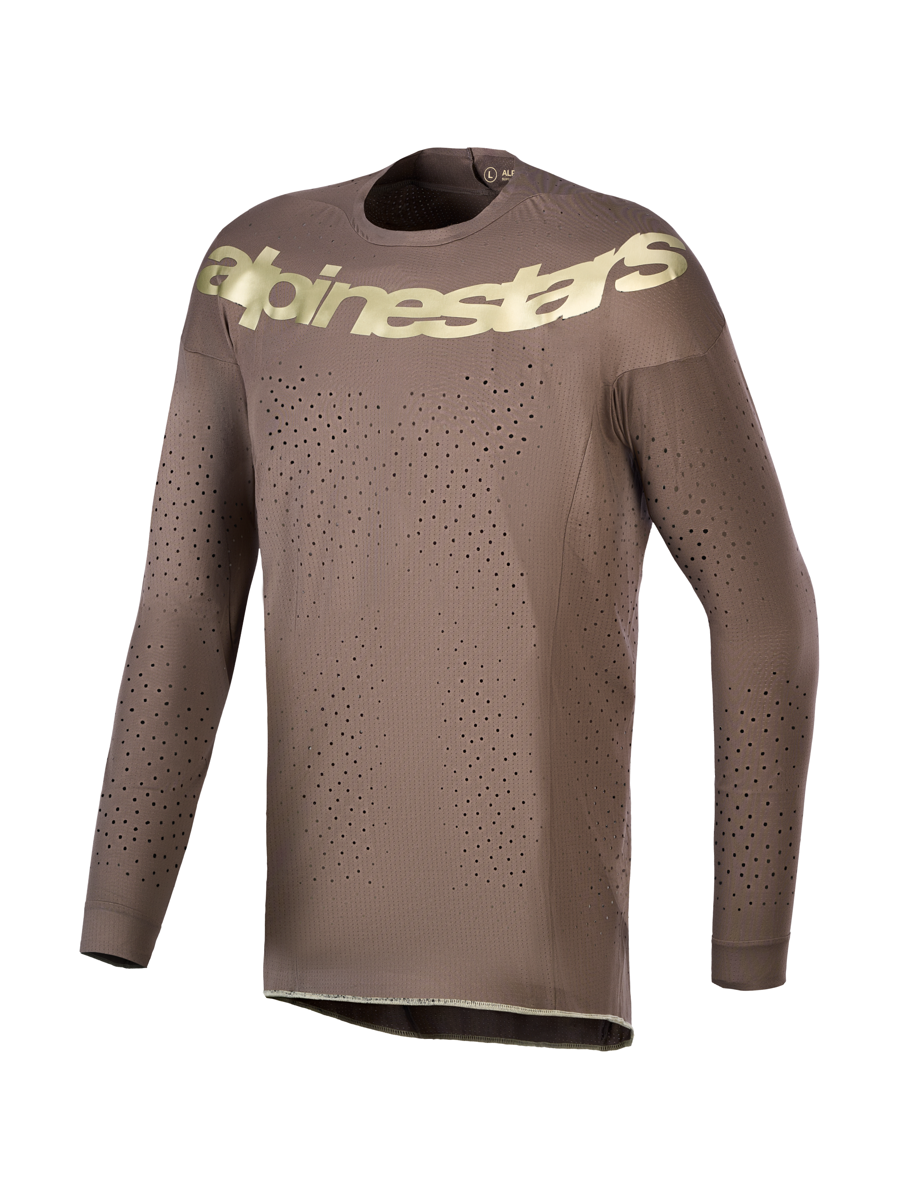 Alpinestars Koszulka Supertech Air Gold edycja limitowana, brązowa ze złotym logo, laserowa wentylacja do motocrossu.