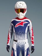 Alpinestars Techstar Unity Edycja Limitowana, zestaw odzieży motocrossowej, czerwony, biały i niebieski, sportowy krój.