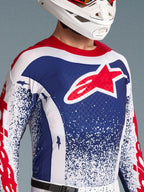 Alpinestars Techstar Unity koszulka, limitowana edycja, męska, czerwona, biała i niebieska, wentylowany krój wyścigowy.