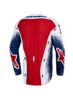 Alpinestars Techstar Unity koszulka, męska odzież motocrossowa, czerwona, biała i niebieska, wentylacja na plecach.