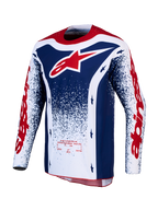 Alpinestars Techstar Unity, koszulka motocrossowa z limitowanej edycji, czerwona, biała i niebieska, do wyścigów terenowych.