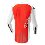 Koszulka Alpinestars 2024 Supertech Ward, widok z tyłu, kolor White Hot Orange, z dużym jaskrawopomarańczowym panelem centralnym, białymi rękawami i panelami bocznymi z czarnym brandingiem Alpinestars oraz logo Astar na dole pleców, profesjonalna konstrukcja z siatki do motocrossu