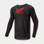 Alpinestars Koszulka Honda Racer Iconic, czarna koszulka motocrossowa z długim rękawem, oficjalne czerwone i białe logo Honda na piersi, odzież off-road